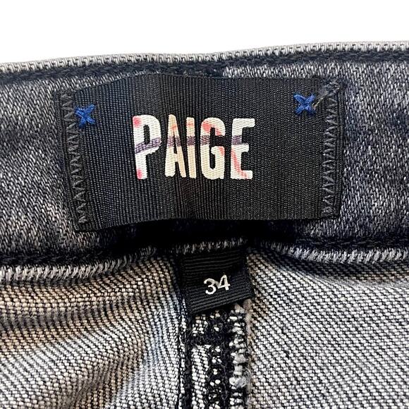 Paige Cindy Straight Jeans in Ash Black Size 34 – Raw Hem, Premium Stretch Denim - Picture 10 of 13